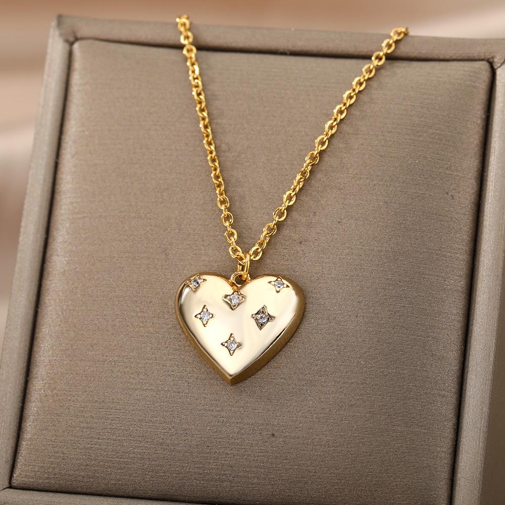 Zircon Four Pointed Star Necklace For Women Men Gold Color Heart Pendant Necklace Romantic Jewelry Collier Bijoux Femme
