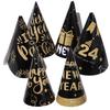 6Pcs Black Gold Paper Party Hats New Year Eve Celebration Cone Hats Lightweight Comfortable for Adults Family Gatherings 2025