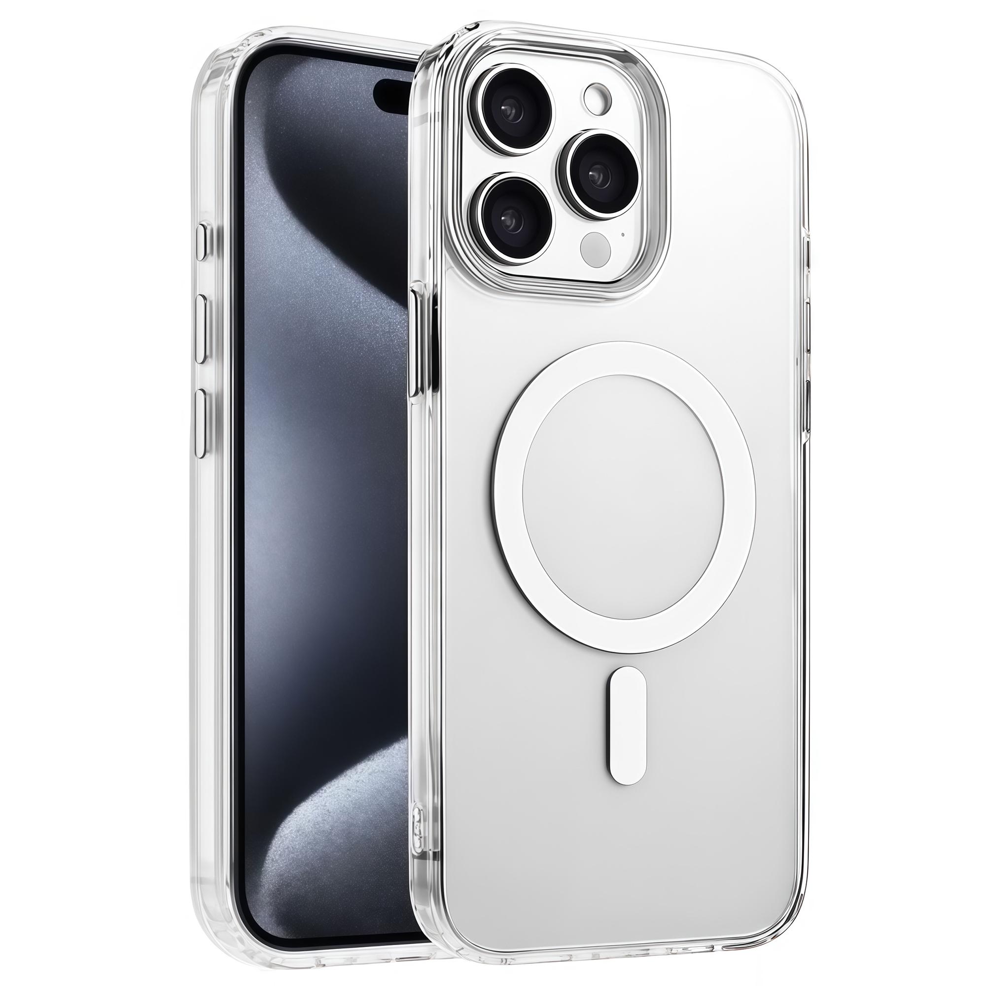 

For iPhone 15 Pro Case Compatible with MagSafe Clear PC+TPU Sealed Magnetic Phone Cover White