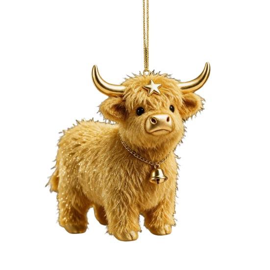 Colorful Yak Hanging Decor Highland Ornament for Christmas Tree Decor, Cute 2D Flat Decorative Charms Windowsills Acrylic Pendant with Gold
