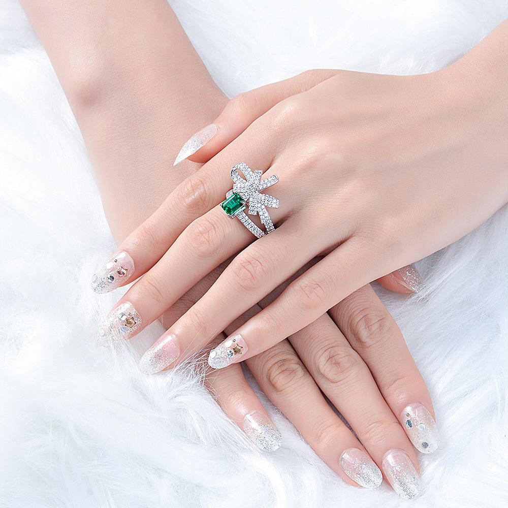 Emerald Cut Ring for Women Tourmaline Inlaid Jewelry High Carbon Diamond Index Finger Micro Set Simulated Diamond