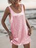 Losse Jurk Met Pailletten, U-hals, Mouwloos, Hoge Taille, Voor Casual En Feestelijke Gelegenheden