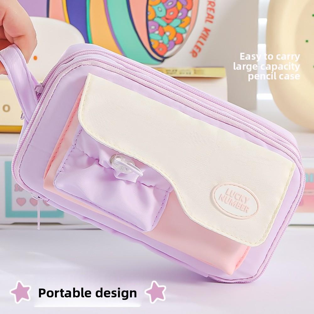 Multi-layered Stationery Storage Bag Large Capacity Pen Pencil Case Macaron Color Pencil Bag  Kids