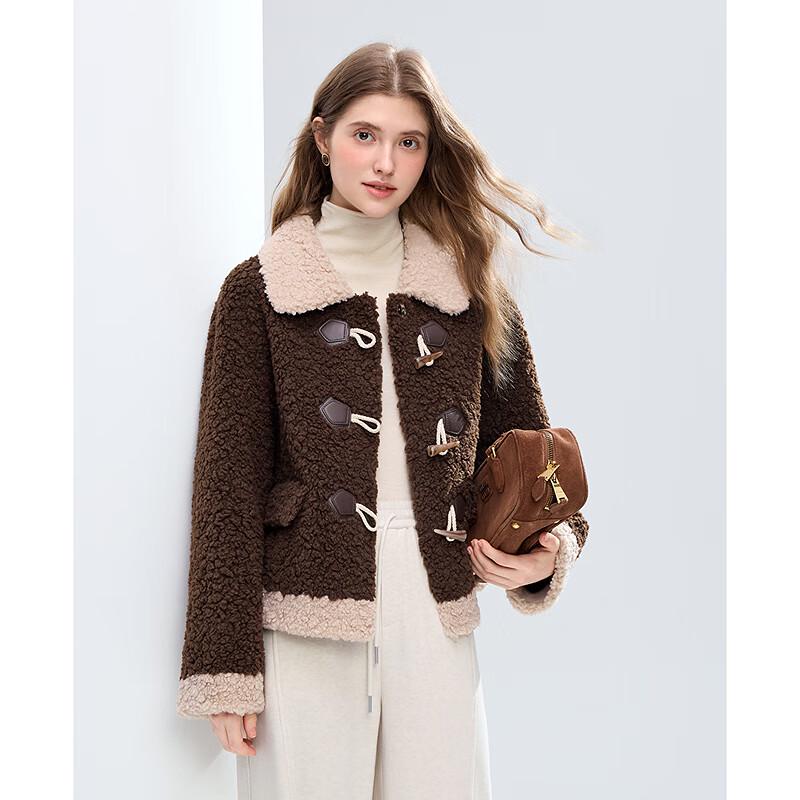 BETU Women's Faux Shearling Color Block Short Winter Jacket