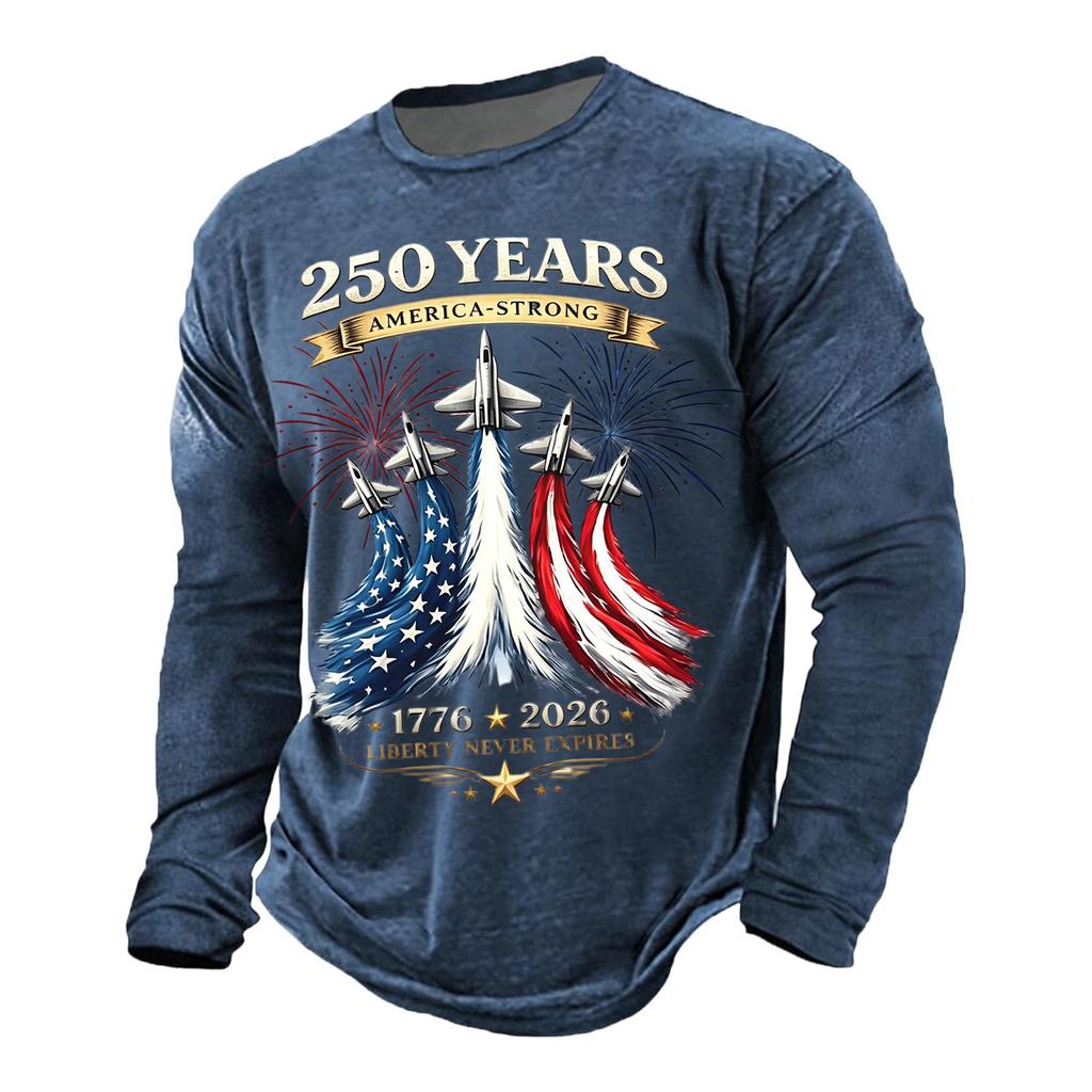 Men's Long Sleeve Casual Printed T Shirt 250 Years 1776 2026 Never Expires America Strong Graphic Top