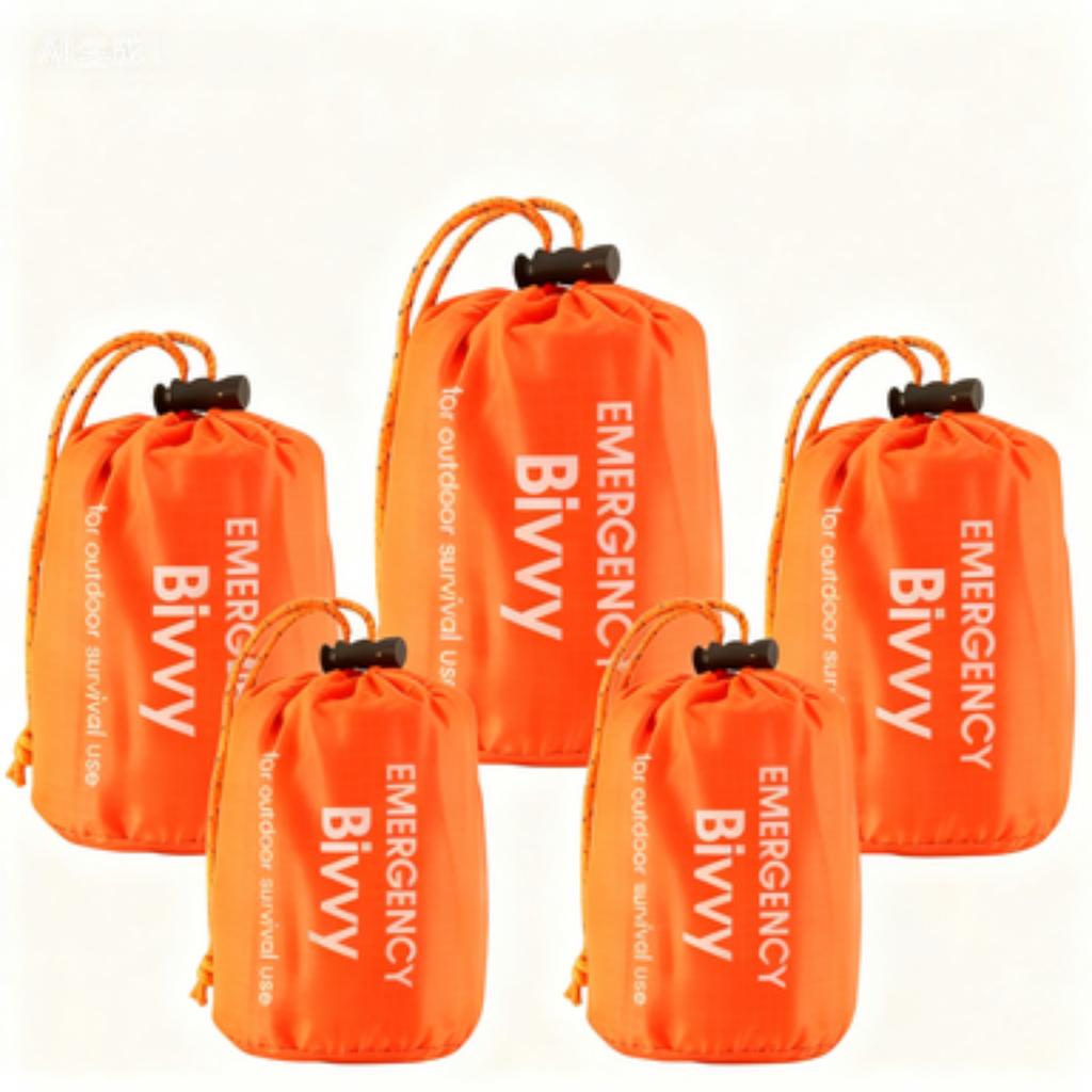 Multi-pack emergency sleeping bags, orange, drawstring bag, portable, suitable for outdoor camping