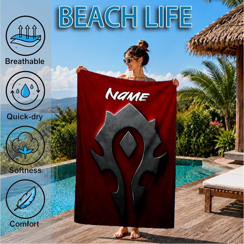 Custom Name Dragon's Fiery Warcraft Beach Towel Microfiber Beach Towel, Lightweight and Quick-Dry, for Summer Travel, Swimming Pool Gift