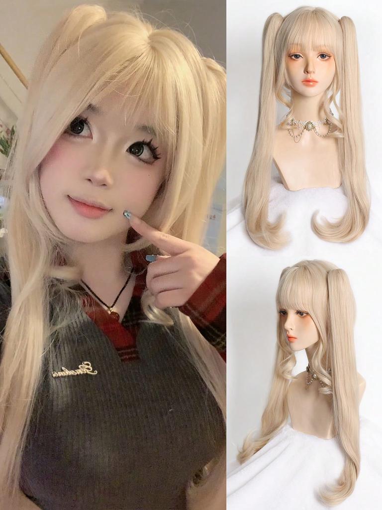 Short Straight Hair Ponytail Wig with Bangs for Women Anime Cosplay Costume Halloween Party Wig