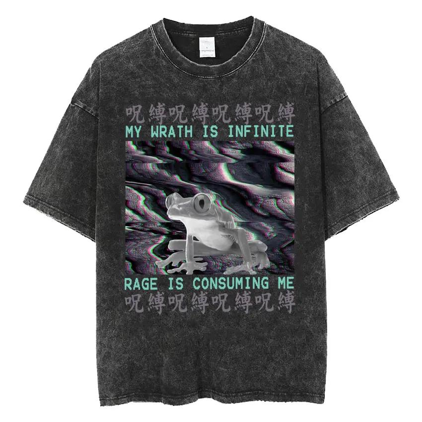 Amare Box No Thoughts Head Empty Japanese T-shirt Funny Capybara Vintage Washed T Shirt Men Women Casual Loose Short Sleeve Tees