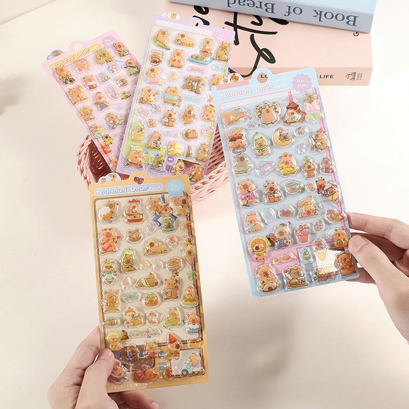 4Pcs Cute Cartoon Capybara 3D Relief Bubble Stickers Kawaii Animal Decorations Diy Scrapbook Sticker Phone Case Decoration Gifts