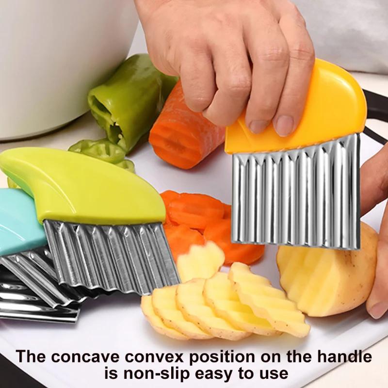 Potato Cutter Chips French Fry Maker Stainless Steel Wavy Knife French Fries Chopper Potato Knife Chopper Crinkle Wavy Slicer