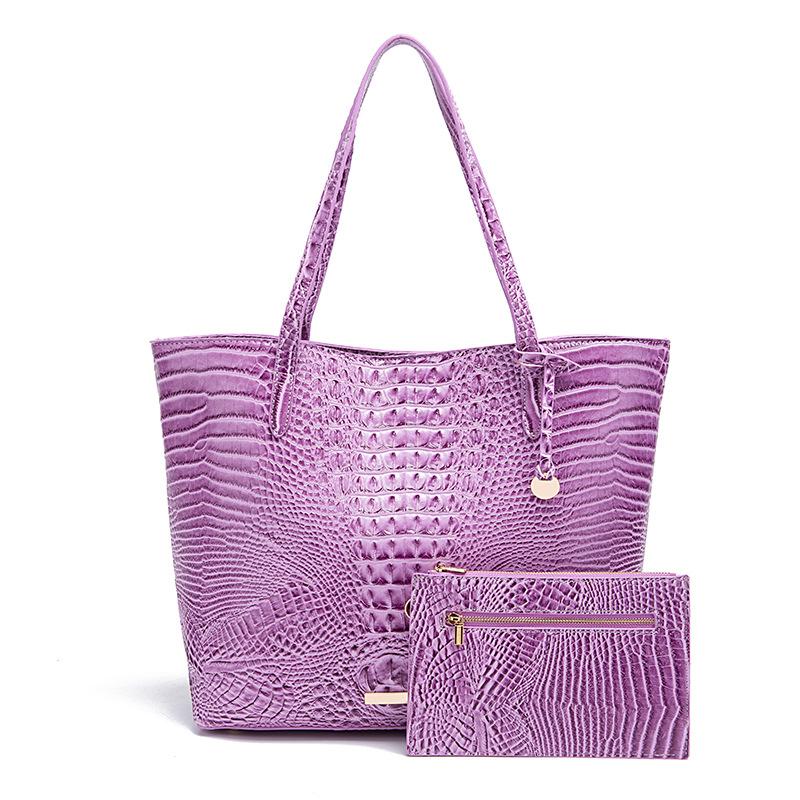 New European and American Handheld Tote Mother Retro Women's Bag with Multi Color Brahmin Crocodile Pattern