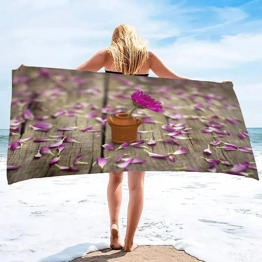 Red Petal Print Beach Towel Beautiful Flowers Girls Women Sport Pool Towels Quick Drying Bathroom Towel Camping Beach Blanket