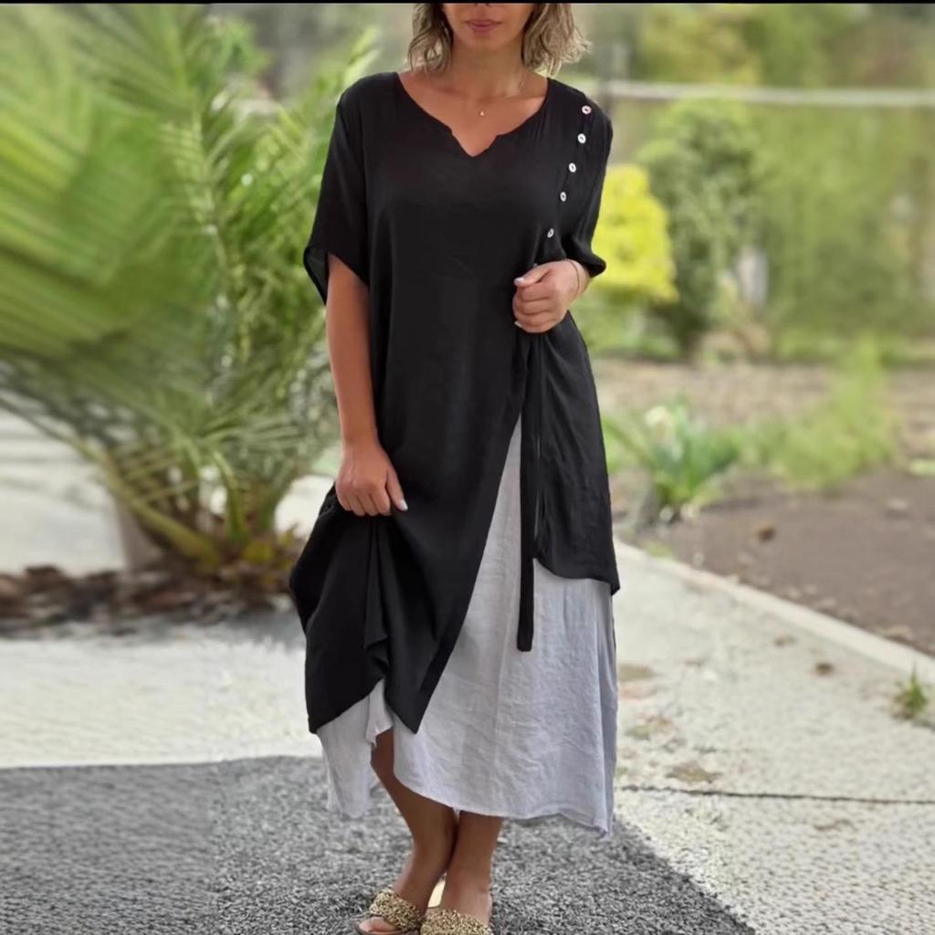 Europäisches & Amerikanisches Damen Asymmetrisches V-Ausschnitt Kurzarmkleid - Sommermode