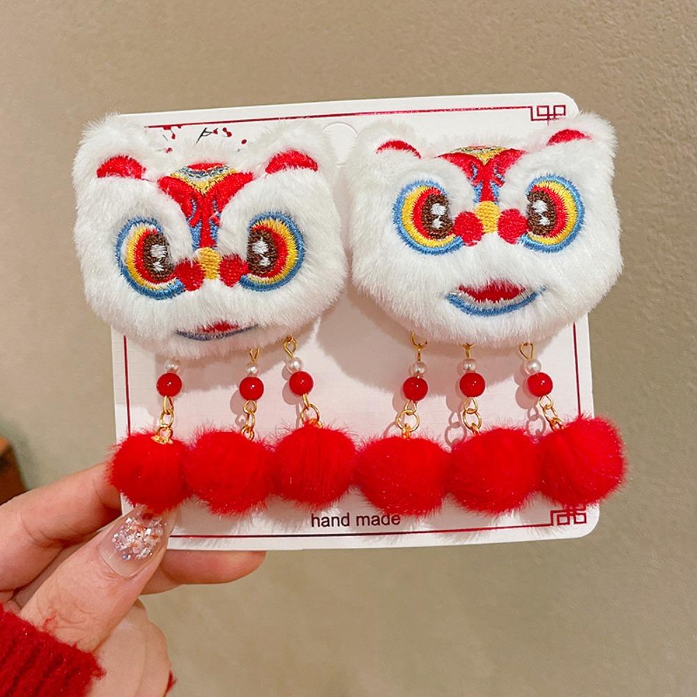 Plush Chinese New Year Headwear Tassel Ancient Style Hairpin Children Red Bow Hairpin  Children