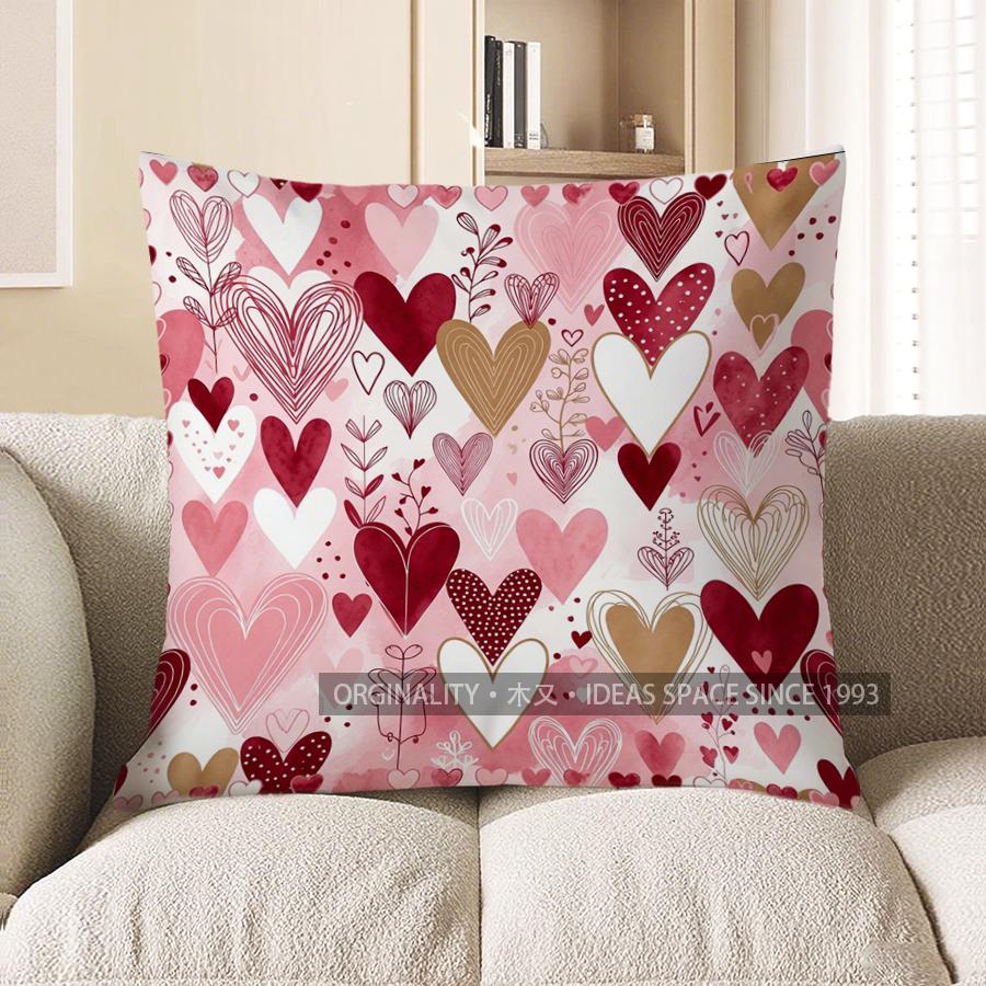 2D Heart-Patterned Cushion Covers For Cozy Decor Pattern Cushion Cover Suitable For Sofa Bedroom Car Pillow Cover
