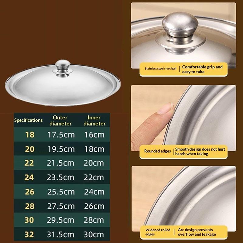10-32 cm Edelstahl Runder Topfdeckel Universal Ersatz Bratpfannendeckel Glatte Kante Spülmaschinenfest Für Stielpfanne Wok Topf