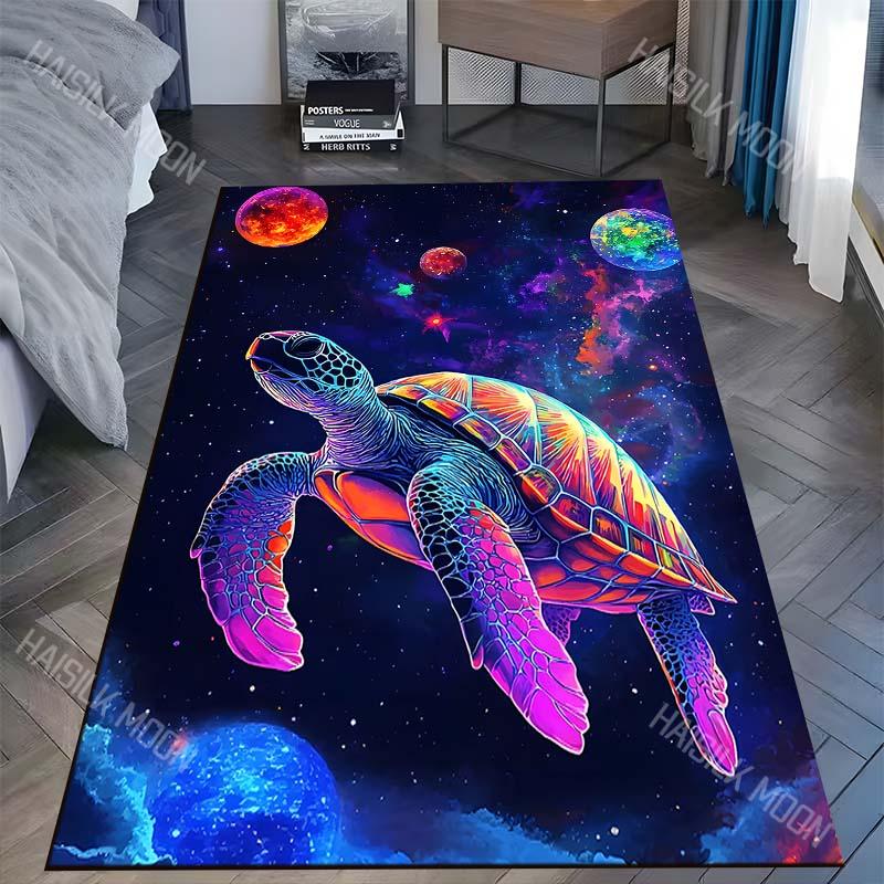 Colorful turtle in space Print Carpet Rug for Living Room Bedroom Sofa Doormat Home Decor Non-slip Floor Mat