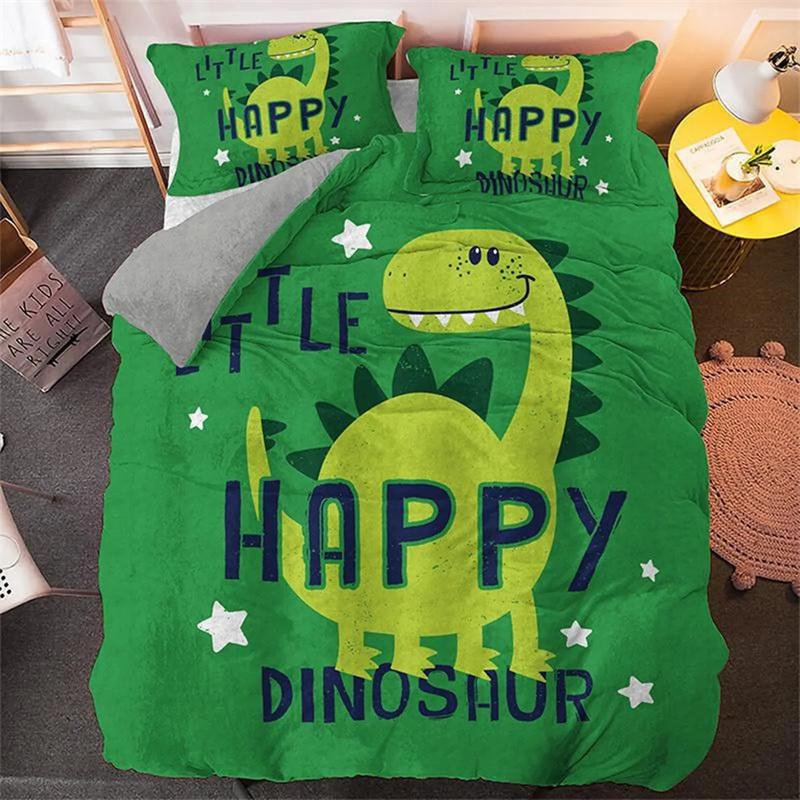 Cartoon Dinosaur Duvet Cover Dinosaur Theme Bedding Green Dinosaur Hello Bro Pattern Bedroom Decoration for Children Women Men