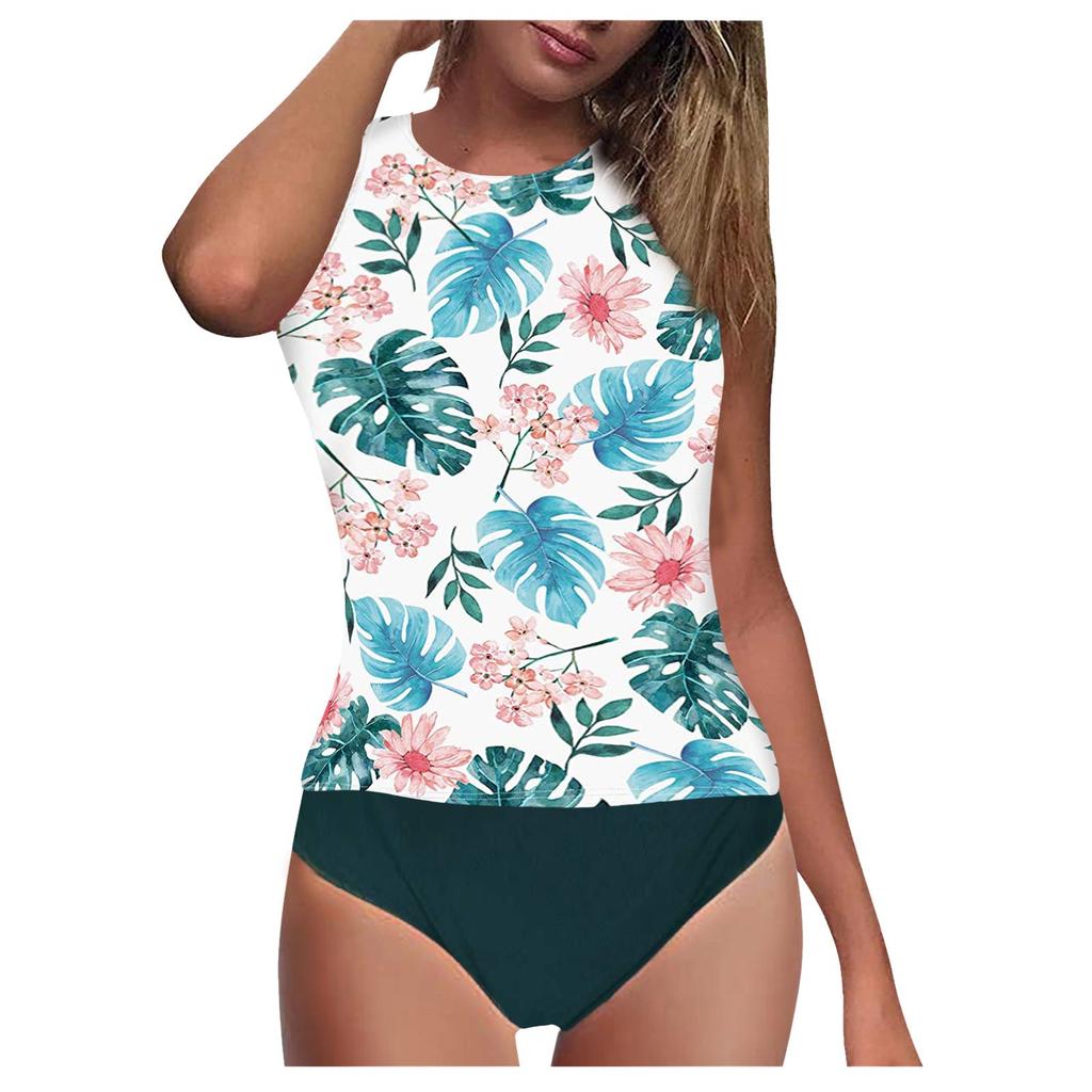 Dámské dvoudílné plavky s vysokým pasem a vysokým výstřihem