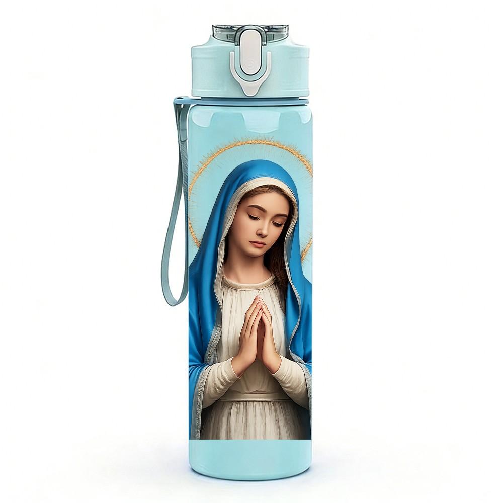1PC Virgin Mary Holy Portrait Print 750ml Color Plastic Sports Water Bottle Leakproof Flip Straw Lid Suitable for Sports Office Home Use