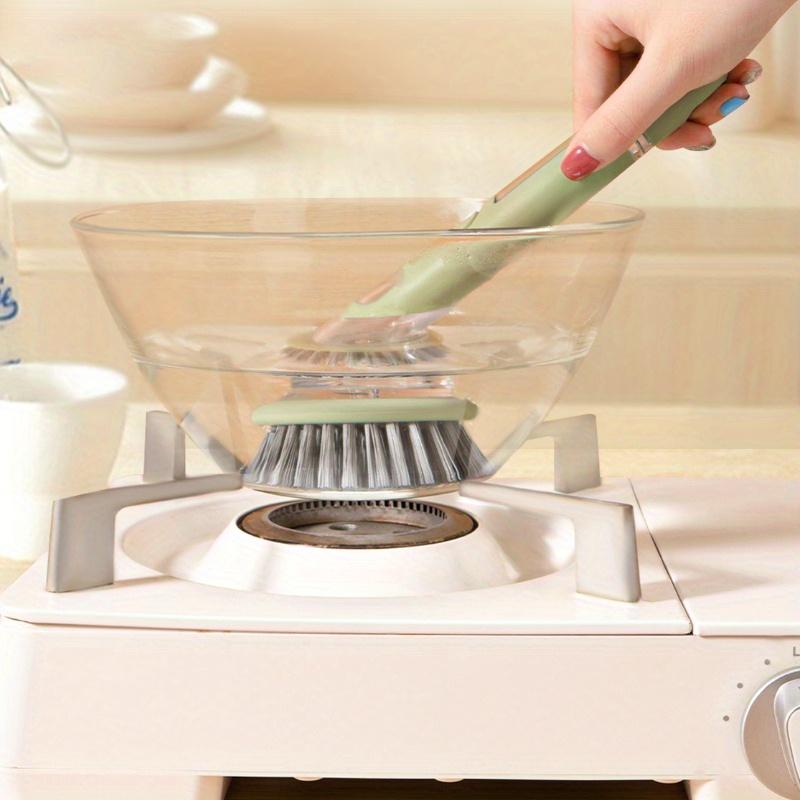 Creative Kitchen Pan Brush Non-Slip Press To Dispense Automatic Liquid Dishwashing Brush Long Handle Press Cleaner