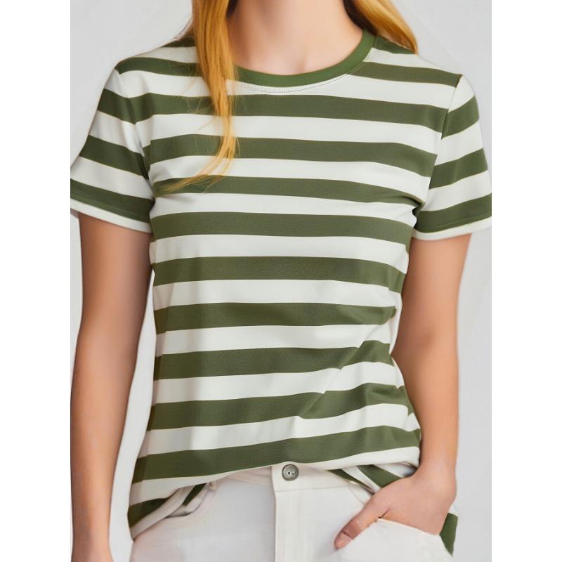 

Short-sleeved T-shirt women s new fit and versatile shirt striped round neck bottoming shirt XL