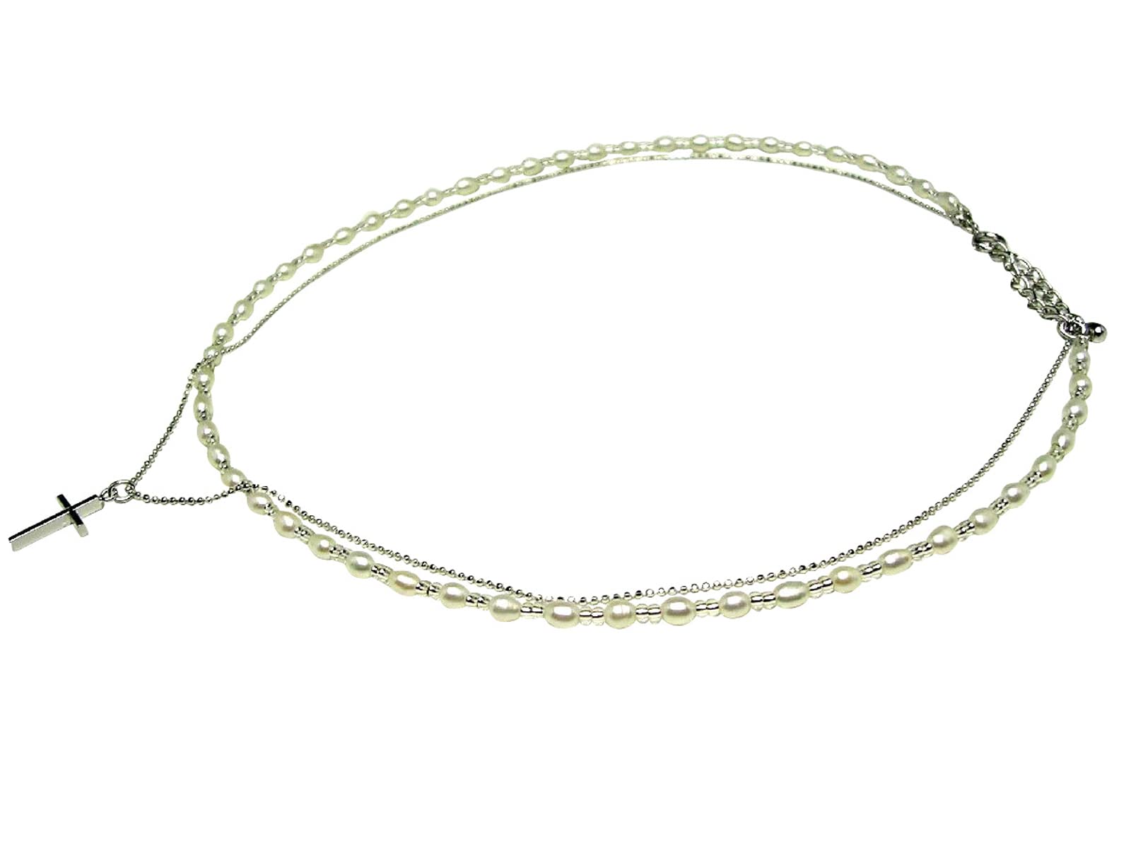 

Isowa Pearl (Ise-Shima pearl specialty store) Freshwater pearl necklace 3.0-3.5mm White Brass Adjuster Cross 65369