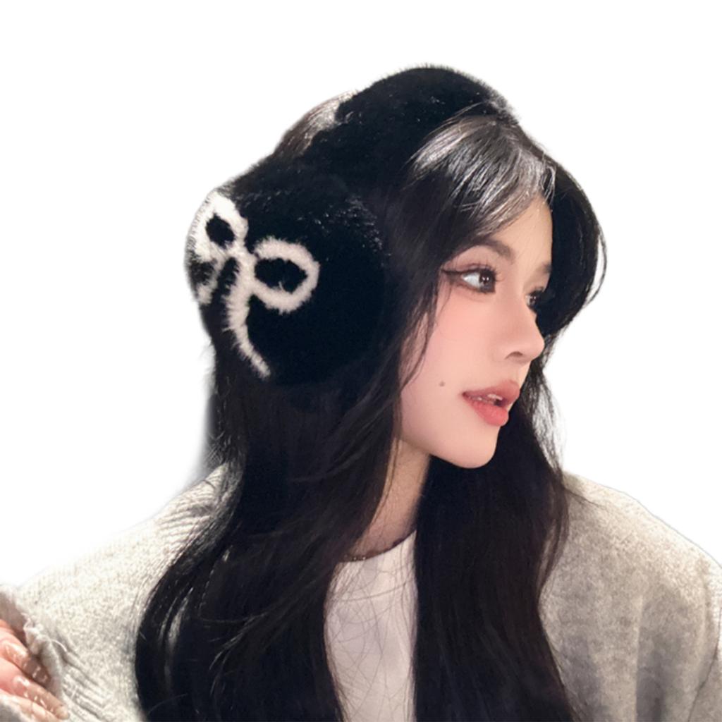 Foldable Plush Ear Muffs With Bowknot/Paws Pattern For Women And Girls Winter Outdoor Activity Ear Protectors