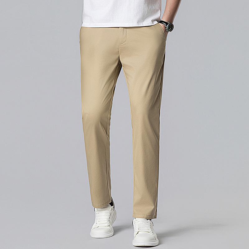 2026 Spring/Summer Men's Slim Fit Casual Pants with Half Elastic Waist - Korean Style, Straight Leg, Versatile for Middle-Aged Men.