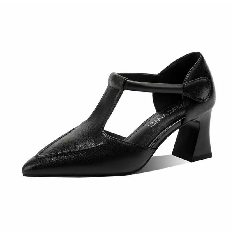 

Women s thick heel hollowed-out work is not tired of feet versatile bag head sandals, new high-heeled cool single shoes 35 чорний