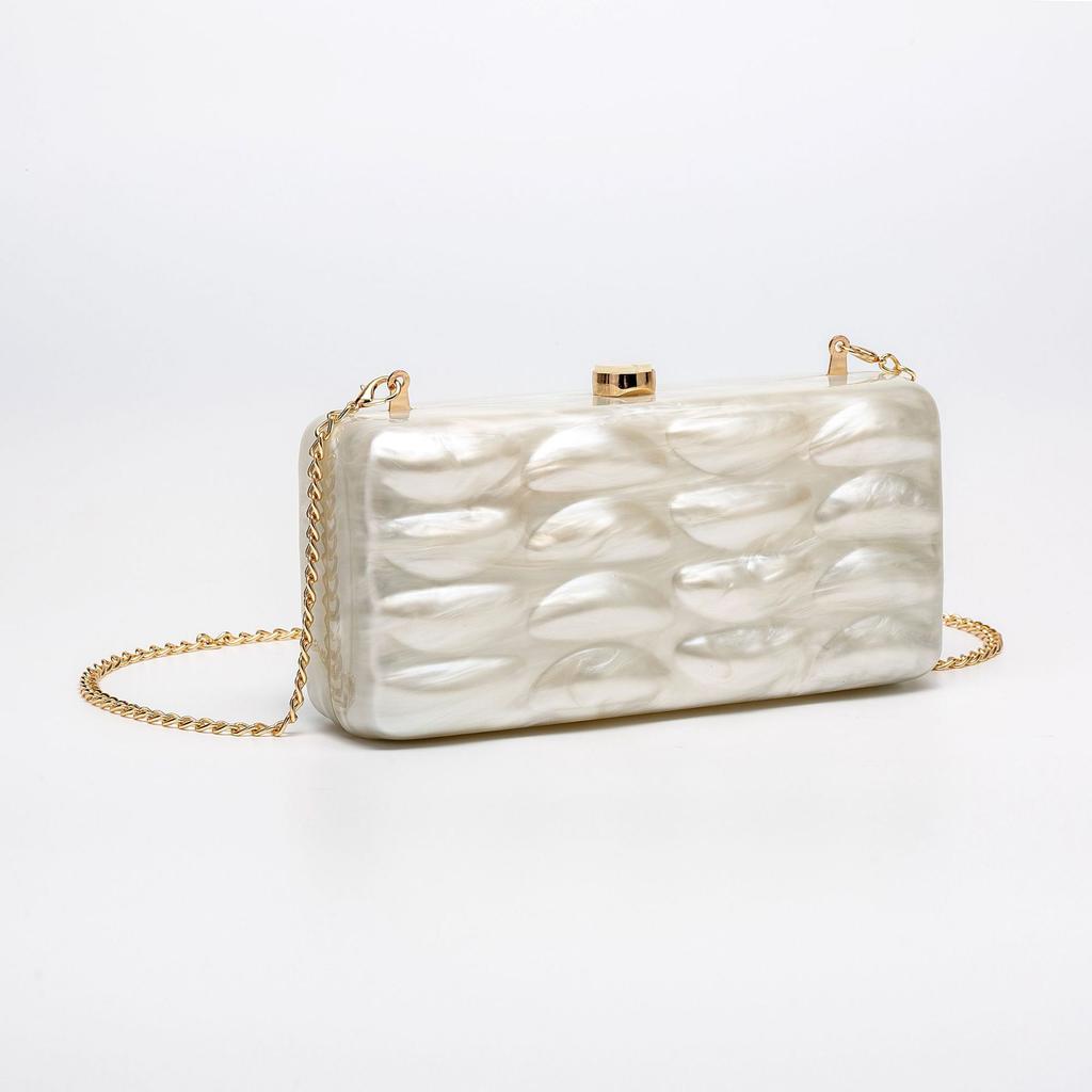Fashion Acrylic Evening Clutch Bag Phone Purse Crossbody Messenger Day Ivory Wedding Party Women Prom