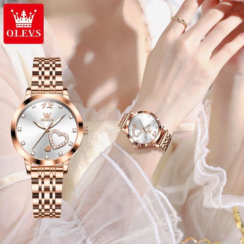 OLEVS Women Watch Luxury Brand Elegant Diamond Heart Design Waterproof Luminous Quartz Watch Dress Women Watch