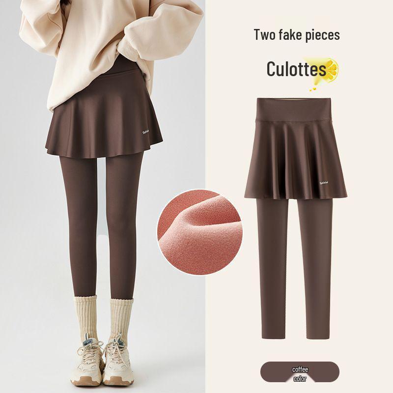 Women's Fleece-Lined Two-Piece Yoga Pants & Skirt - High-Waisted, Thickened for Slimming, Ideal for Autumn/Winter Fitness & Outerwear.
