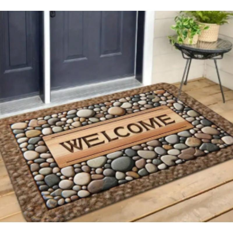 Welcome Home" Non-Slip Doormat Mat With Stone Pattern And Wooden Texture Design Gifts Birthday Graduation Room Decor Home Decor