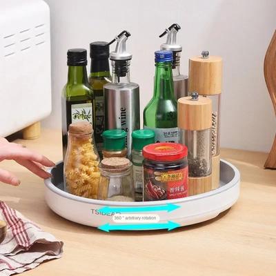 Organizador de porta-tempero com rotação de 360°, suporte giratório para temperos, bandeja de armazenamento para cozinha, banheiro, geladeira