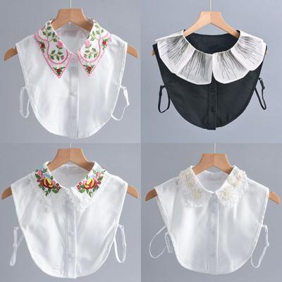 New Fake Collars Woman Vintage Half Shirt False Collar Woman Embroidery Detachable Lapel Collar Faux Col Accessories