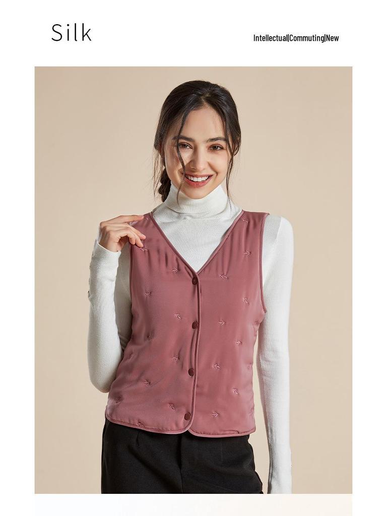 Haosangyuan Warm Mulberry Silk Embroidered Vest for Autumn and Winter