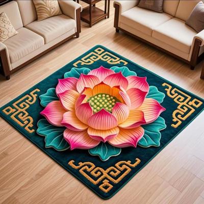 Lotus Area Rug Non-slip Washable Flower Indoor Floor Mat Chinese Style Lotus Carpet Living Room Bedroom Office Home Decoration