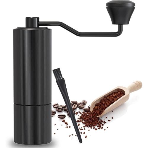 Manual Coffee Grinder with Mortar-Type Stainless Steel Blades, 25g Capacity, Adjustable Coarseness, Lightweight, Compact, Portable, Includes Cleaning