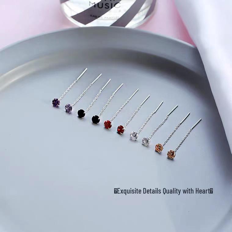 Beixi S925 Sterling Silver Diamond-Inlaid Multicolor Round 5mm Four-Claw Neutral Earrings S925 Silver чёрный