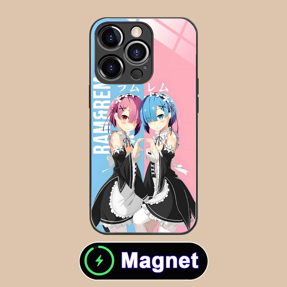 ReZero Rem Ram Glass MagSafe Mobile Phone Case for iPhone 17 16 15 14 13 12 11 Air Pro Max Plus Mini Colorful Cover