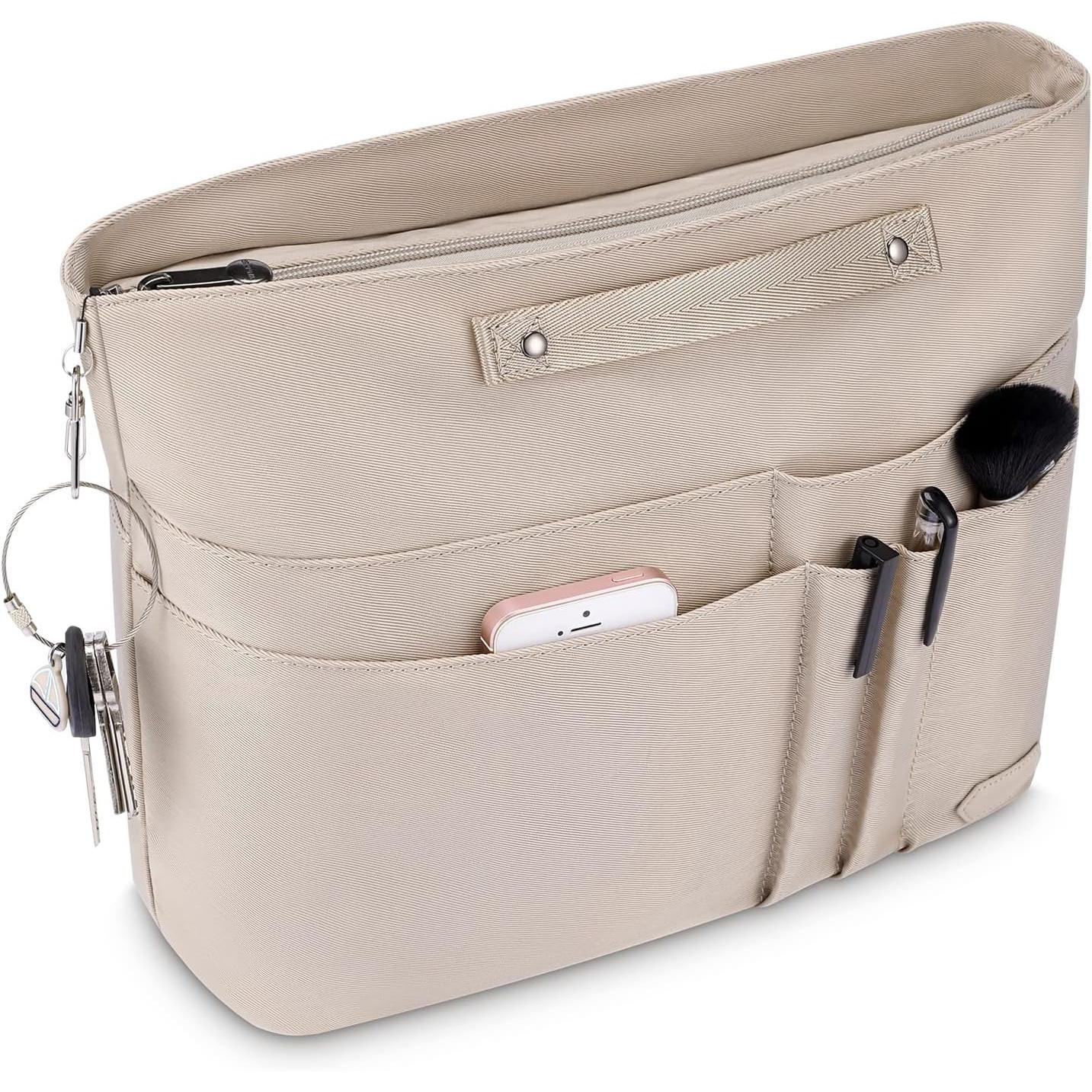 Organizer Insert for Handbags,Tote Bag Organizer Insert Zipper Bag for Women, Handbag Organizer Inside Liner with 15 Pockets S