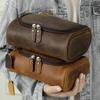 Genuine Leather Wash Bag, Hand-held Bag, Leather Storage Bag, Men's Handbag, European and American Retro Leather Bag