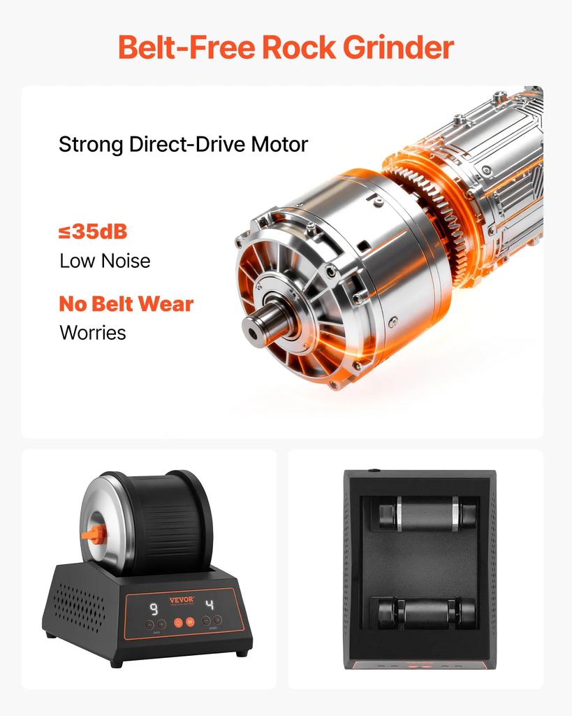 VEVOR Rock Tumbler Kit, Rock Polishing Kit, 4 Speed Settings 9-Day Polishing Timer Stone Polishing Kit