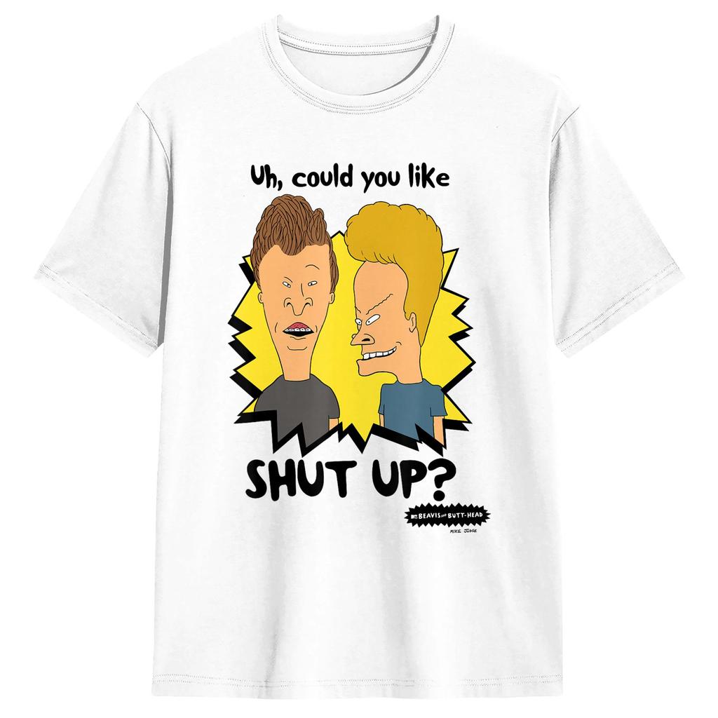 Unique Beavis and ButtHead Shut Up TShirt for Men Round Neck Cotton T Shirts Short Sleeve Tees Classic Tops