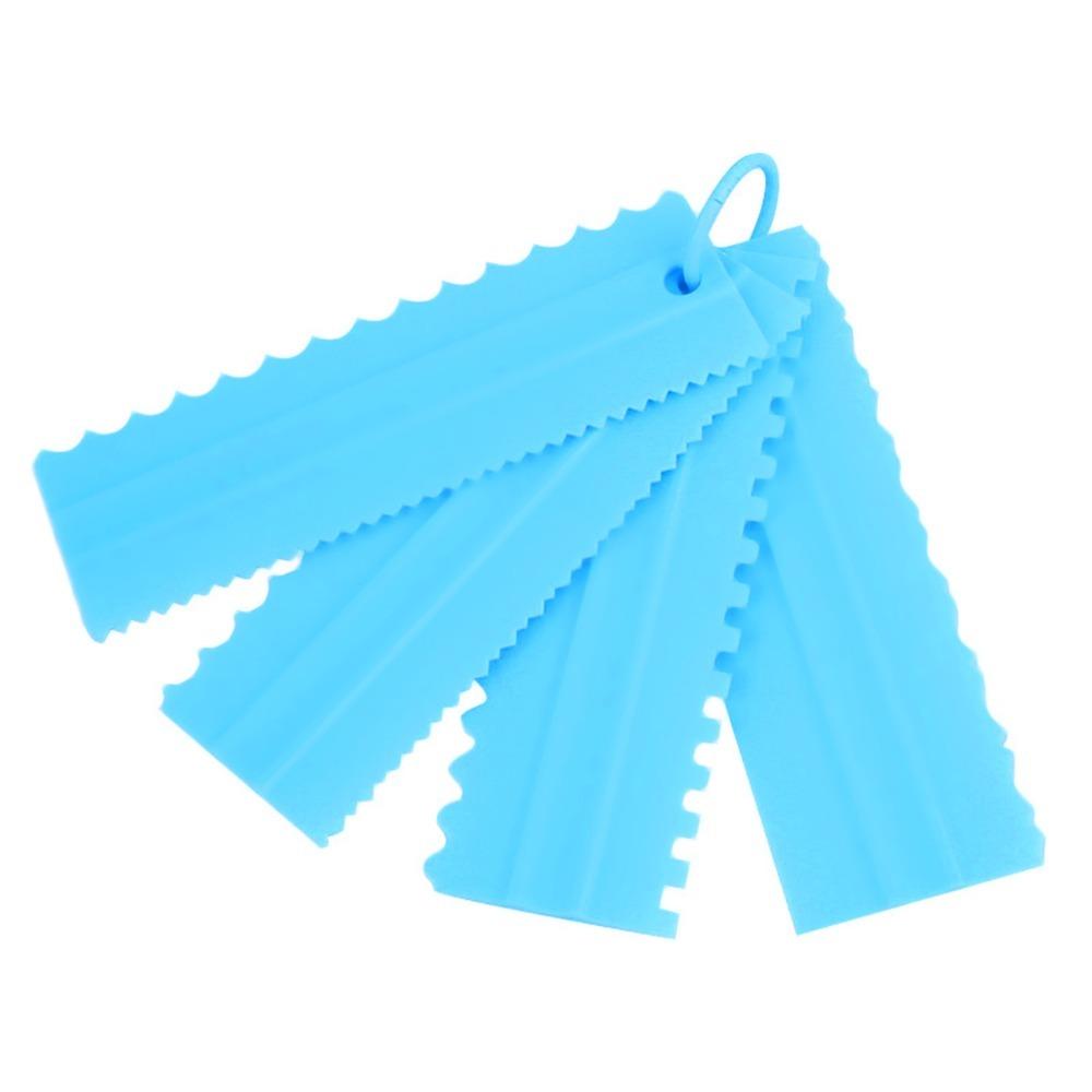 4Pcs PP Cake Scraper Set 8 Inch Sawtooth Edge Cake Decorating Comb Multi-Style Pattern Hanging Hook Design Mousse Cake Tool