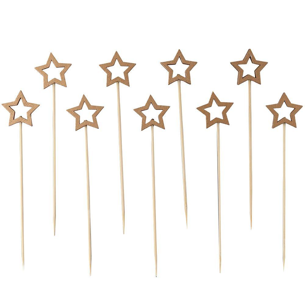 50Pcs Five Pointed Star Bamboo Cocktail Skewers Christmas Bamboo Skewer Barbecue Bamboo Skewer Beverage Decoration Mixing Skewer