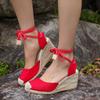 Straw wedge heel large size sandals women's new straps baotou fisherman shoes bohemian high heel sandals