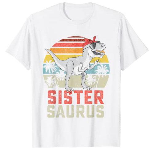 Sistersaurus T Rex Dinosaur Sister Saurus Family Matching T-Shirt Funny Graphic Tee Tops Short Sleeve Summer Fashion Outfit Gift